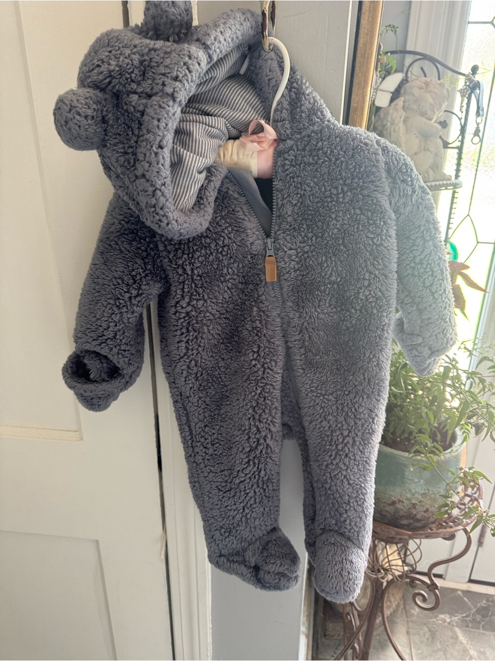 Carter's Gray Plush Footed Baby One-Piece with Hood